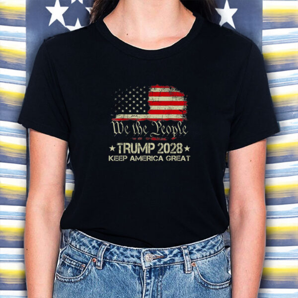 Trump 2028 Keep American Great Vintage President 48 USA Flag Shirt